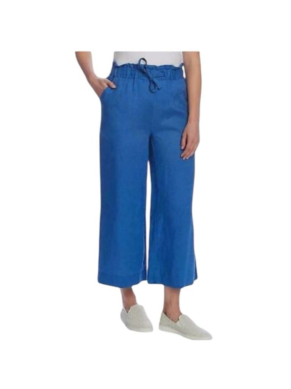 CLOTH & STONE 100% Linen Blue Cropped Wide Leg Pants, Size S Small